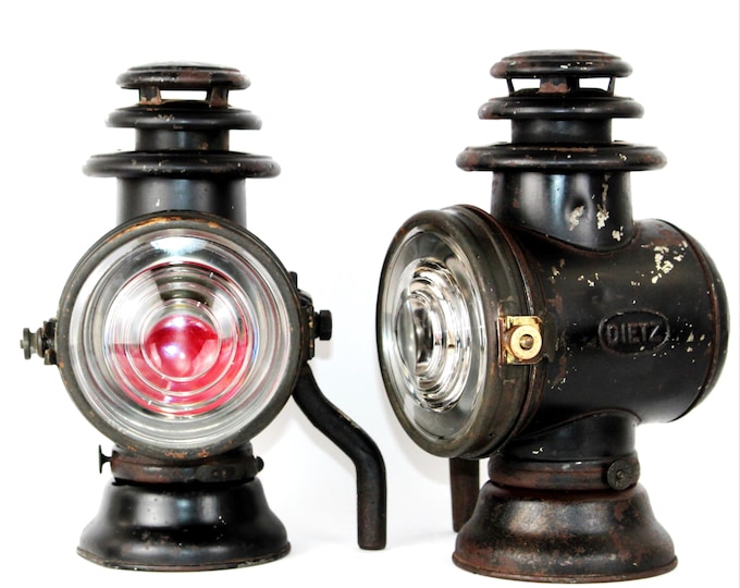 Antique Pair of Dietz Roadster Lanterns, Model-T Car Lamps