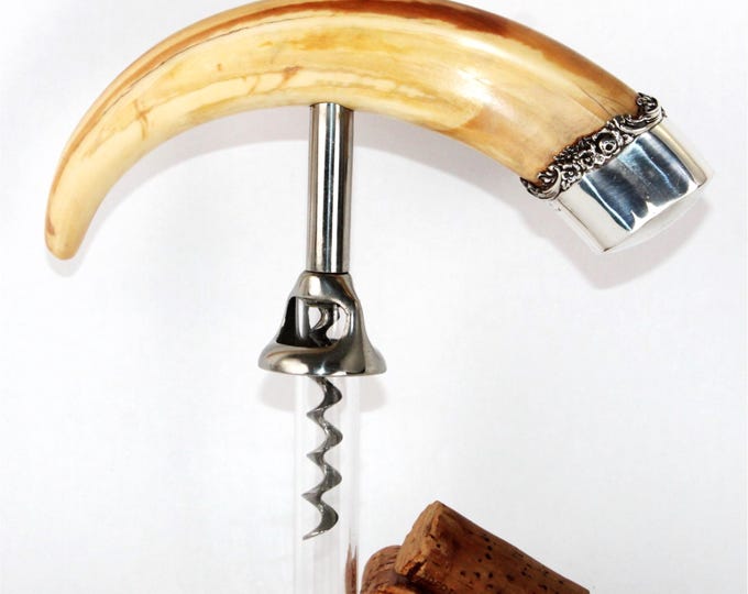 Antique 1890s Corkscrew with Pig Handle and a Sterling Silver Cap, Wine Bottle Opener