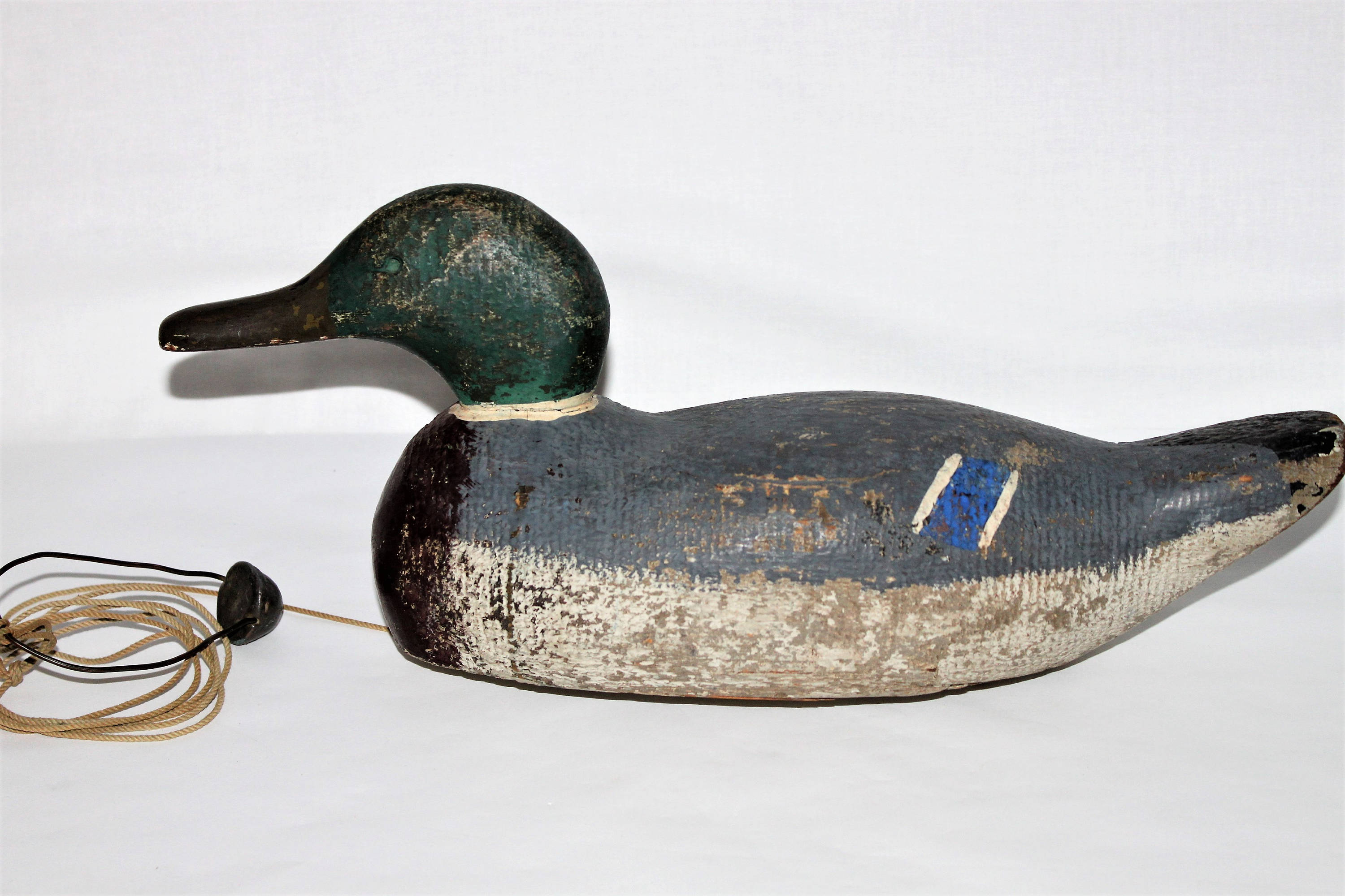 Vintage Wooden Mallard Drake Decoy Duck, Glass Eye