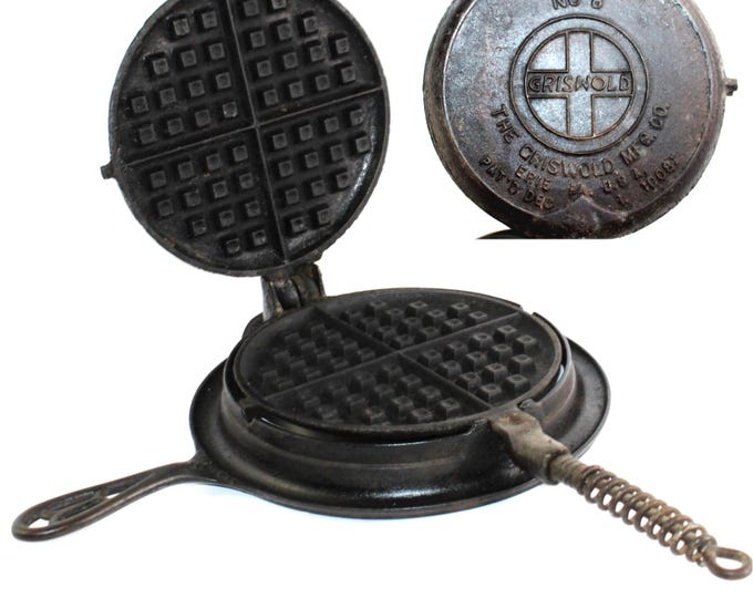 Antique Griswold #8 Cast Iron Waffle Maker - Antique American Cookware with Low Base