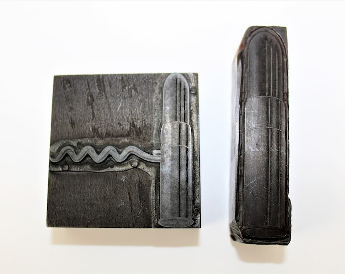 Rare Letterpress Print Blocks: Corkscrew Design for Wine Enthusiasts, Antique Printing Decor