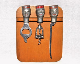 Mid Century Bellboy Barware Set with Cutting Board, Wine Bottle Opener