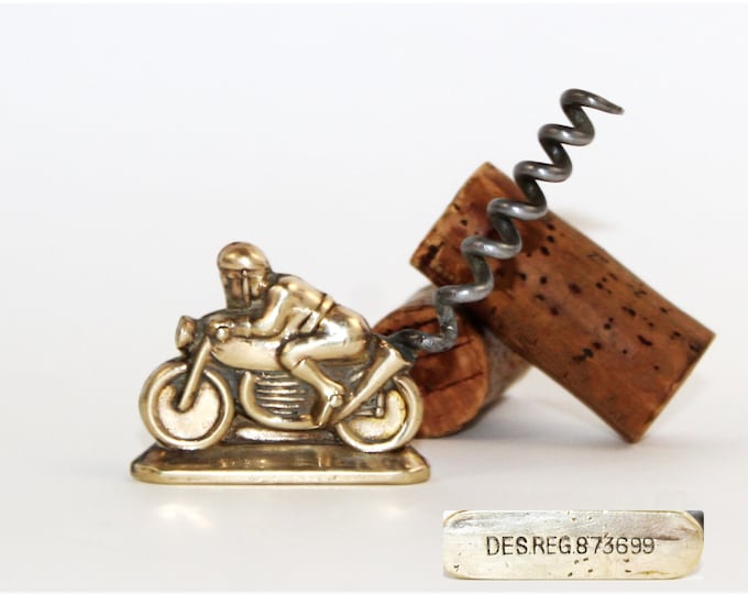 1954 Brass Motorcycle Racer Corkscrew, Wine Bottle Opener