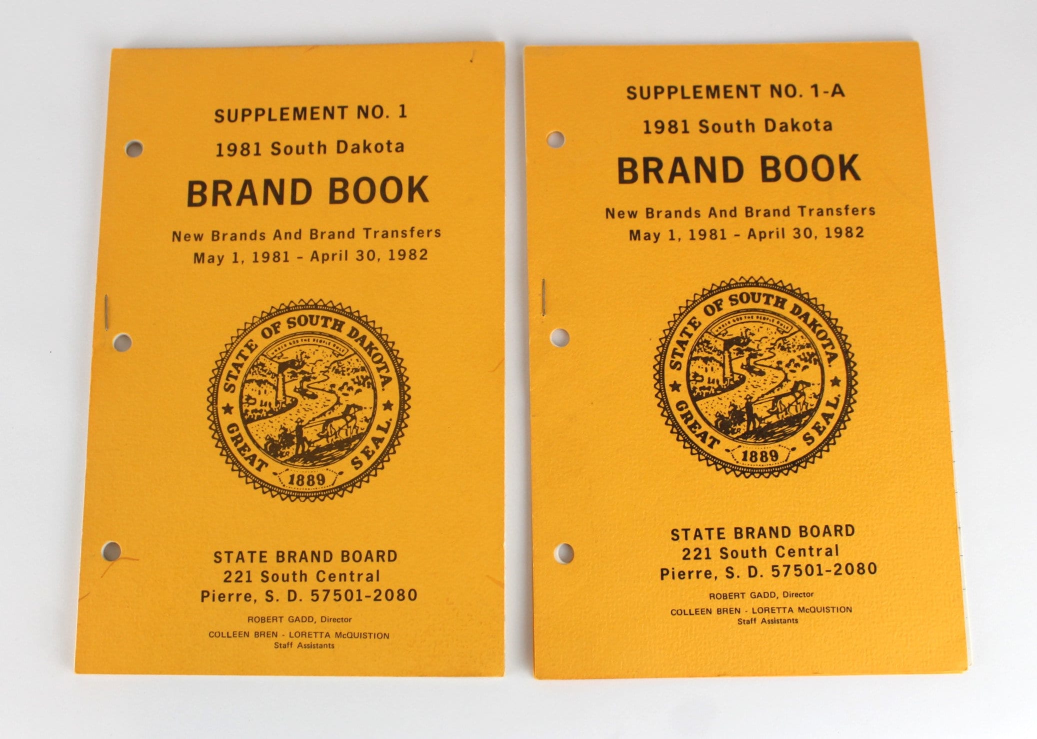 1981 South Dakota Brand Book Supplement 1 and 1A, Livestock Brand Book