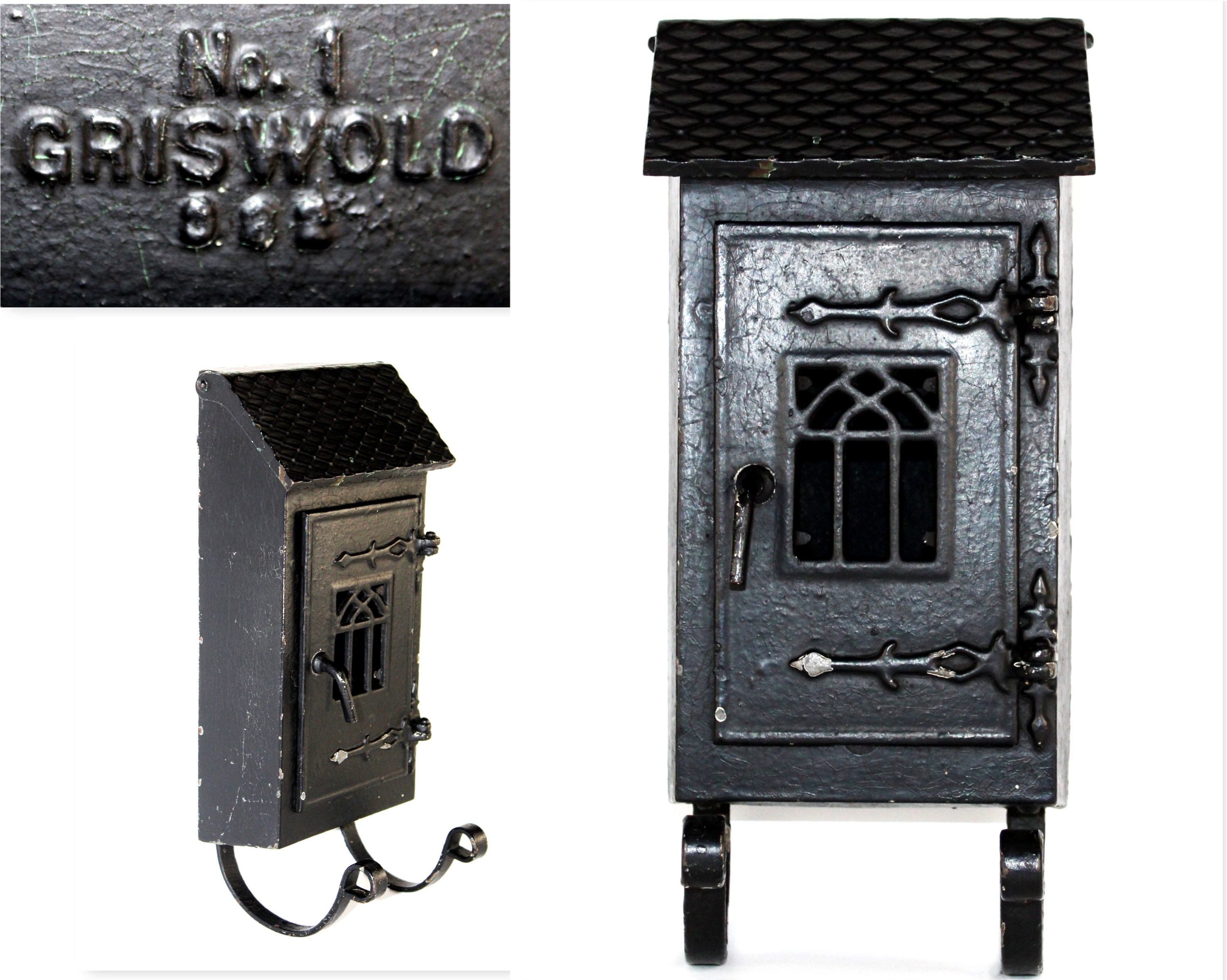 Rare 1890s, Griswold No.1 Cast Iron Mailbox with Newspaper Holder