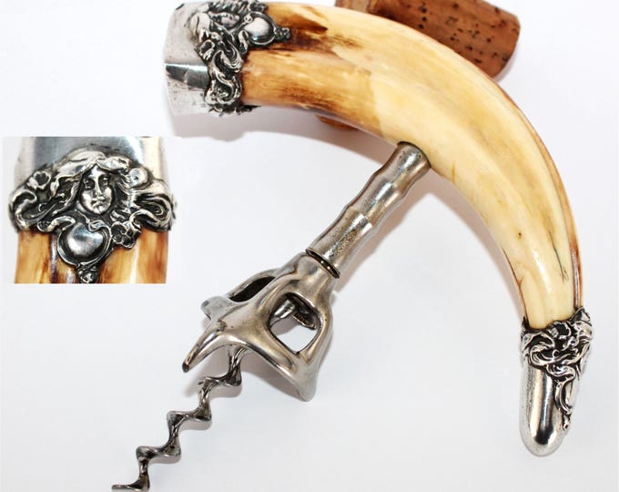 Antique Victorian Corkscrew with Sterling Silver Caps, Wine Bottle Opener