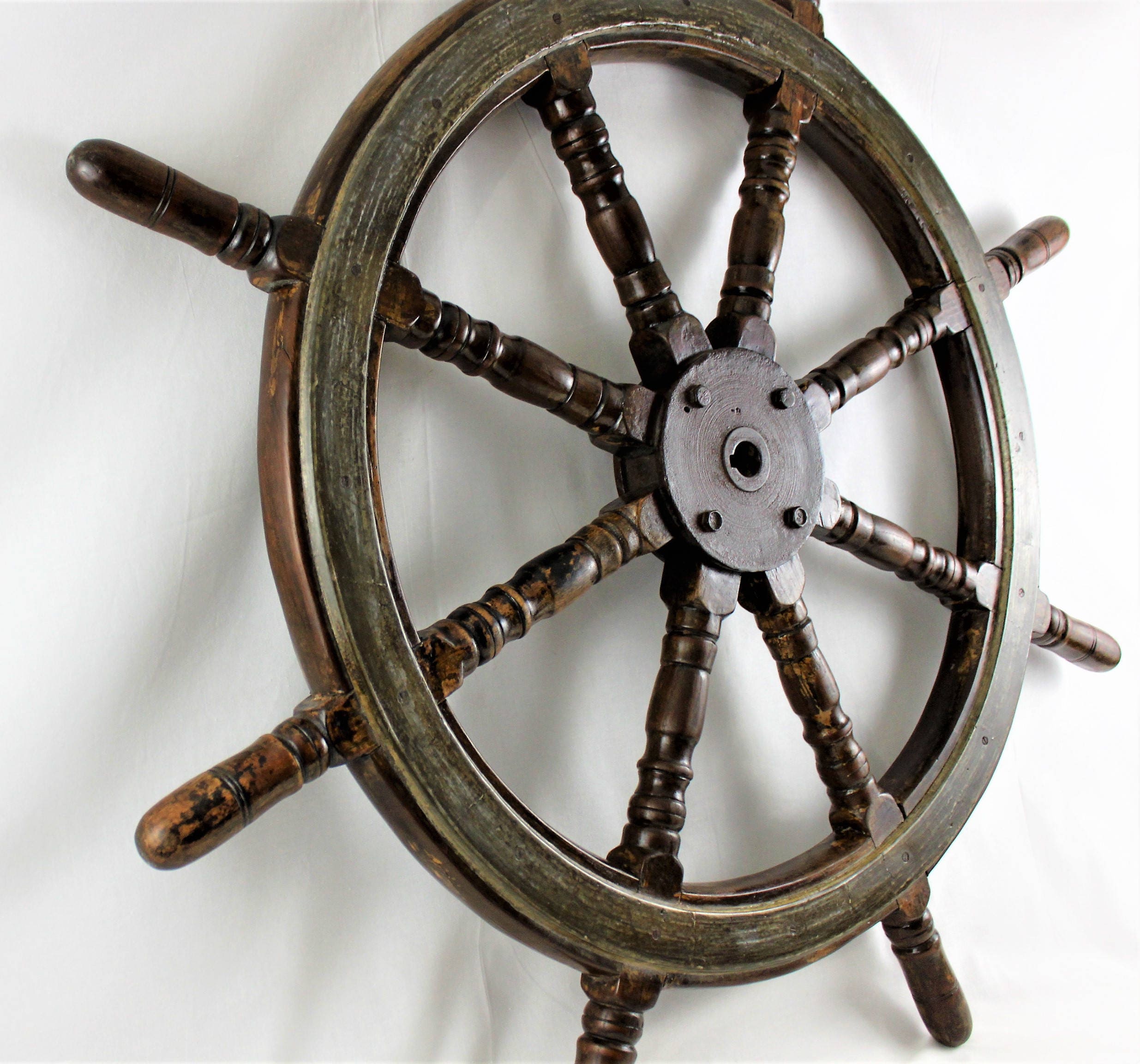 Antique Large Eight Spoke Wood Ships Wheel