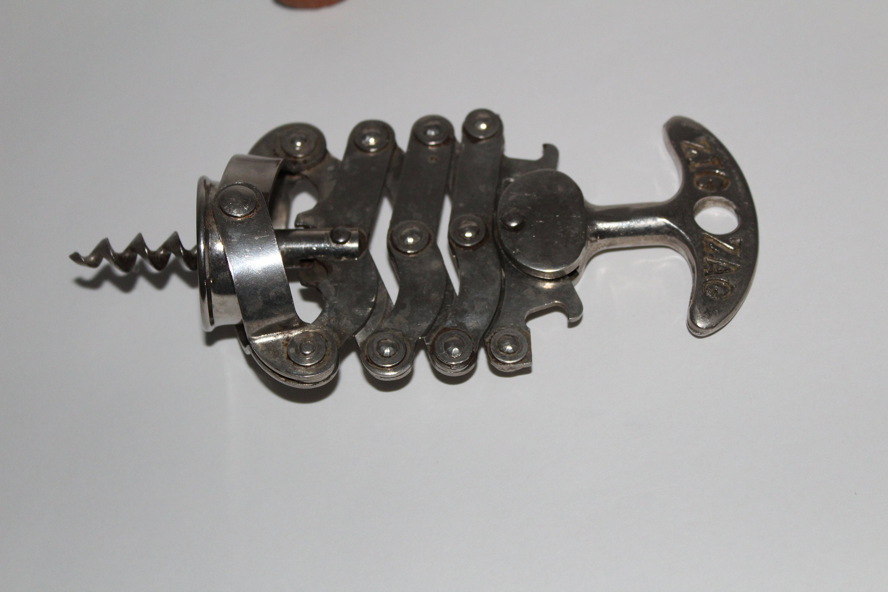 Vintage Corkscrew, French Zig Zag Concertina Corkscrew, Wine Opener