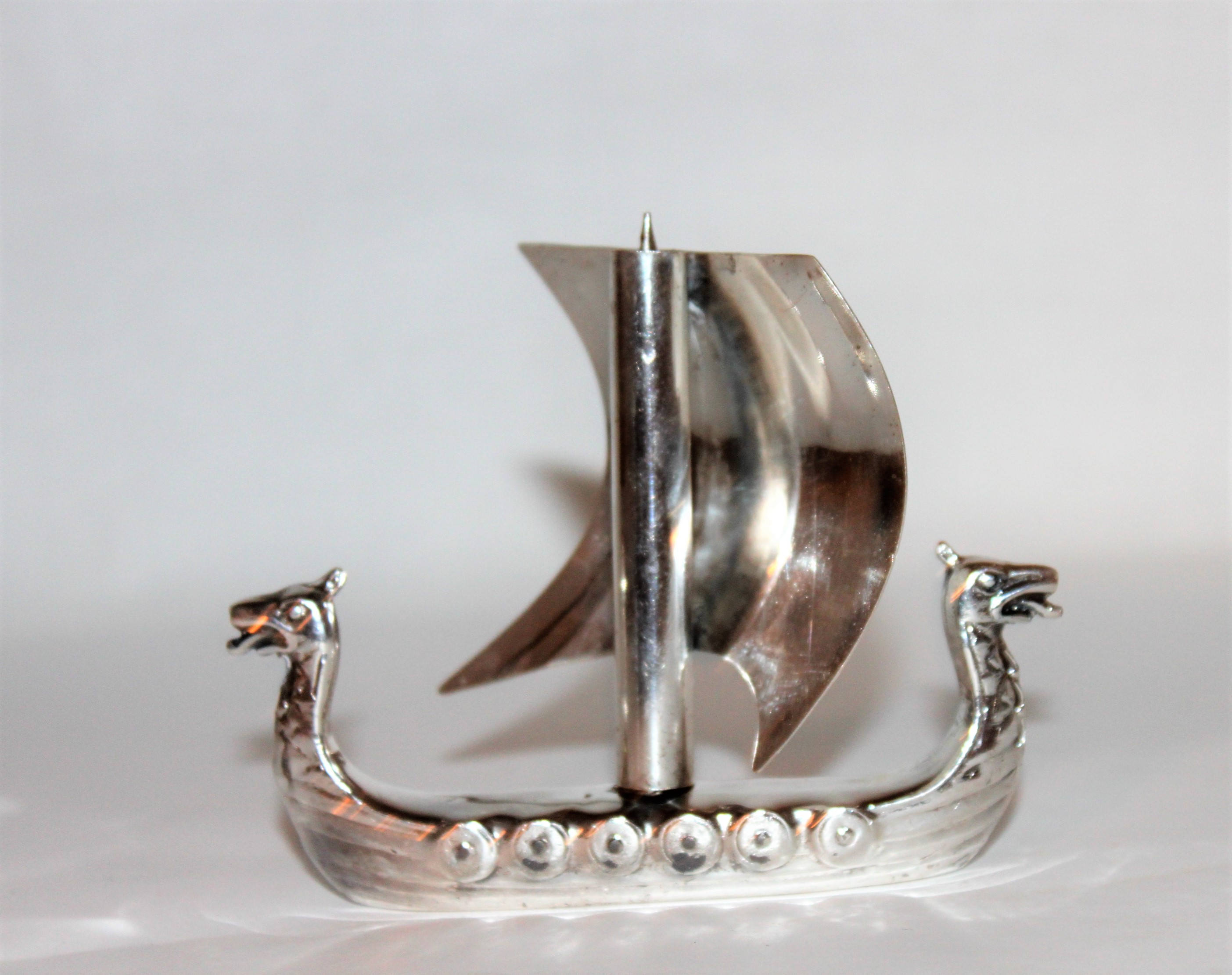 Vintage 1950s Silver Viking Ship Corkscrew, Two Headed Dragon