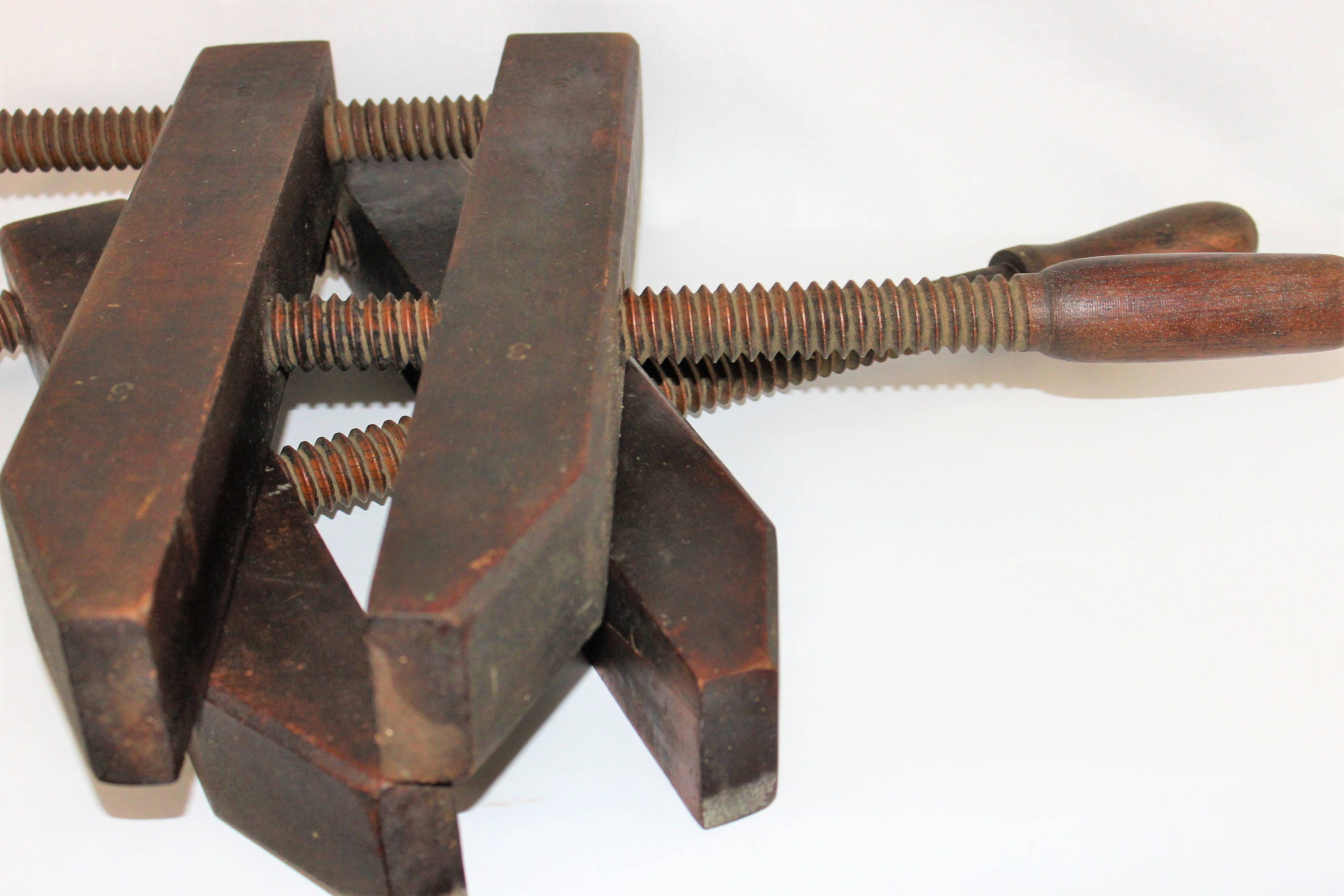 Antique Pair of Large 16” Wood Screw Clamps