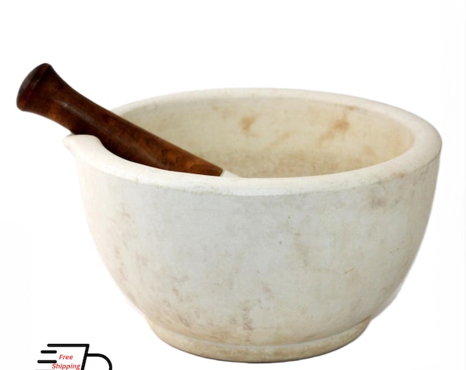 Large Antique Maddock & Sons Porcelain Mortar and Pestle Set, 10-inch Diameter