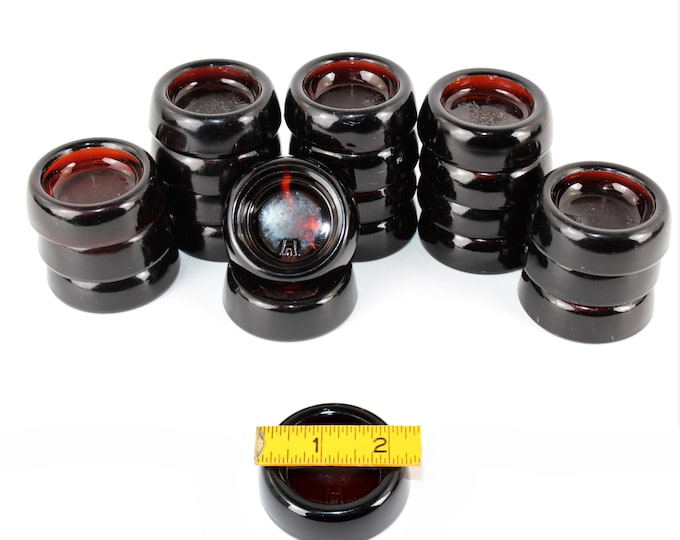 1930s Hazel Atlas Glass Furniture Coasters, Amber Brown Glass, 24 pieces