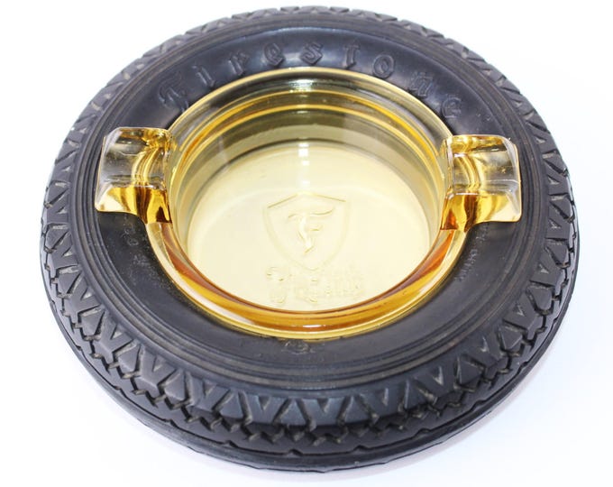1920s Firestone Tire Amber Depression Glass Ashtray