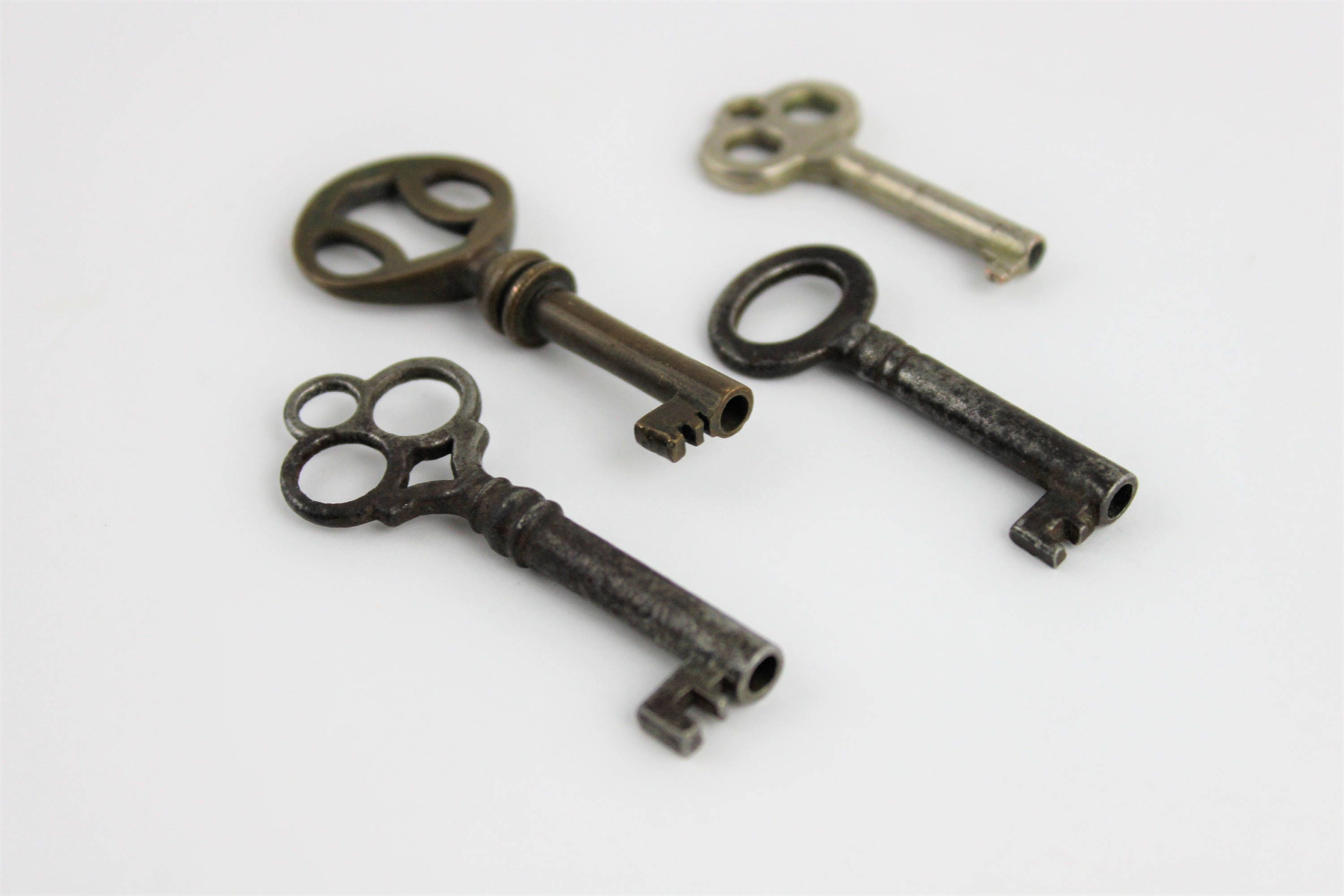 Set of Four Antique Skeleton Keys, Barrel Keys