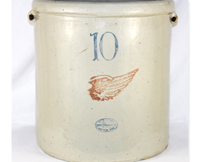 Antique 1915 Red Wing Union Stoneware Ten Gallon Crock 6-inch Red Wing Logo