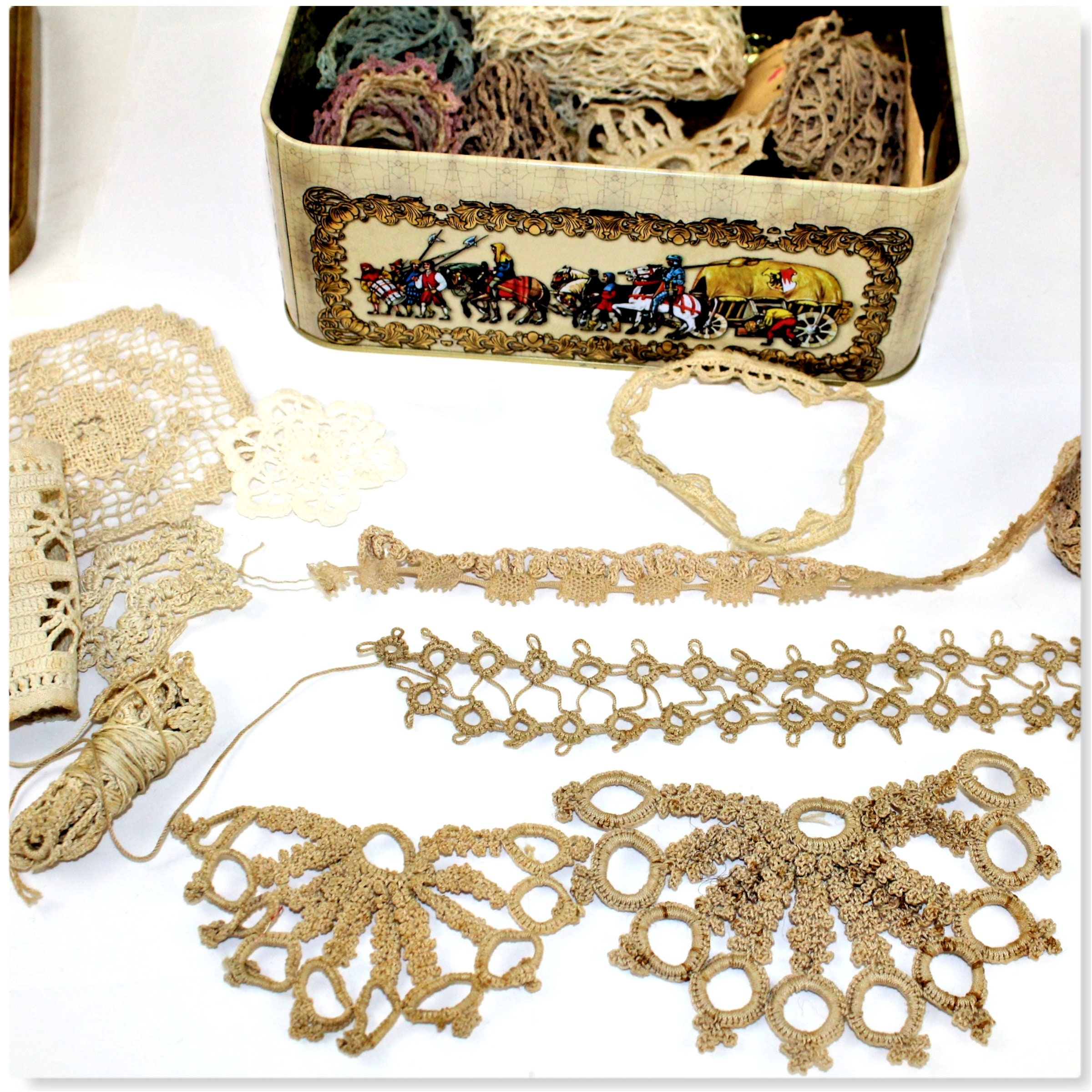 Early 1900s Handmade Tatting and Lace, Sewing Notions