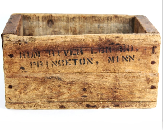 Vintage Rum River Lumber Wooden Shipping Crate from Princeton, MN - Rustic Storage Box