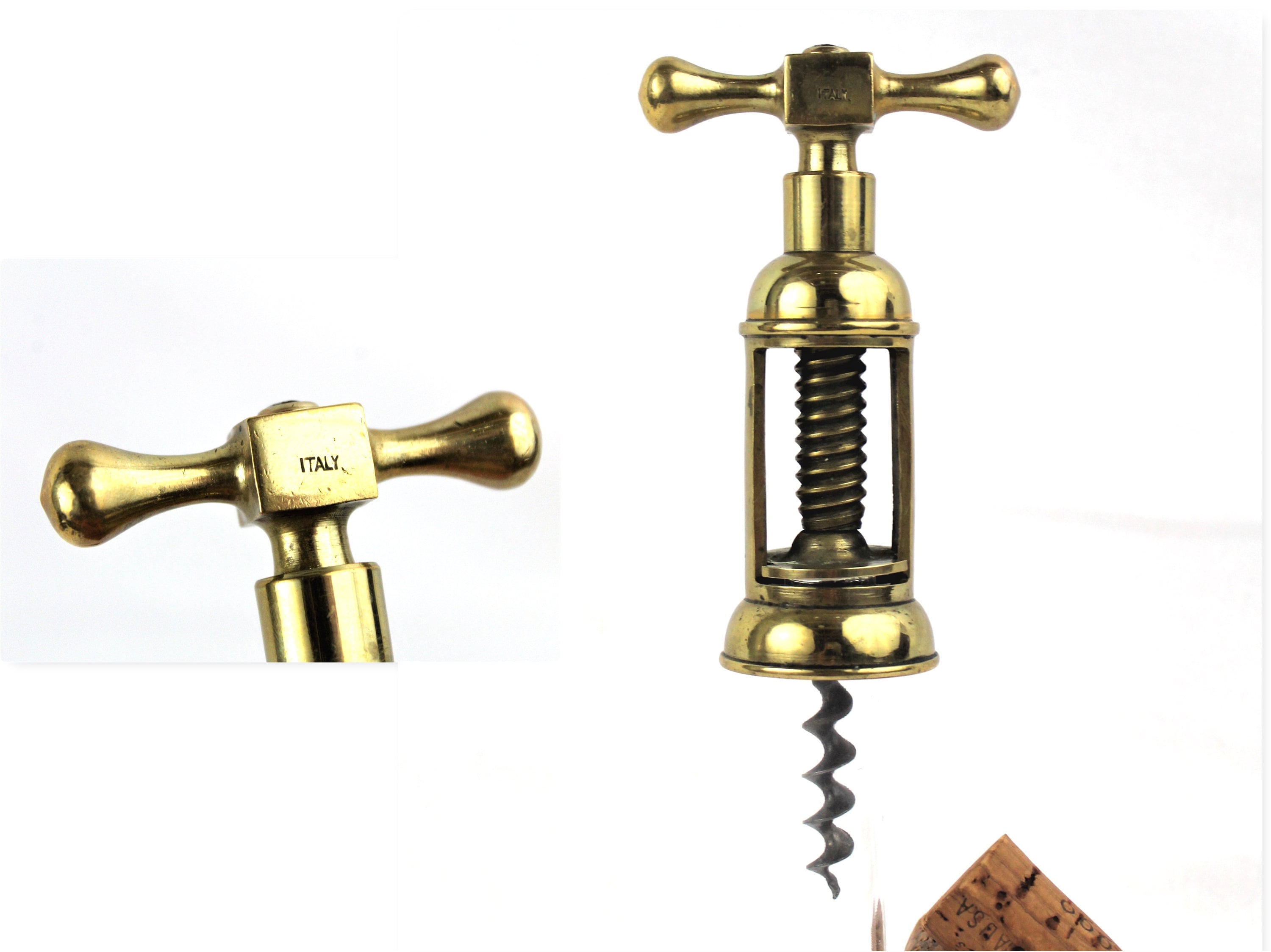 Italian Brass Open Frame Corkscrew, Wine Bottle Opener