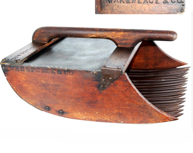 Antique 1900s Massachusetts Wood Cranberry Scoop, Makepeace Co.