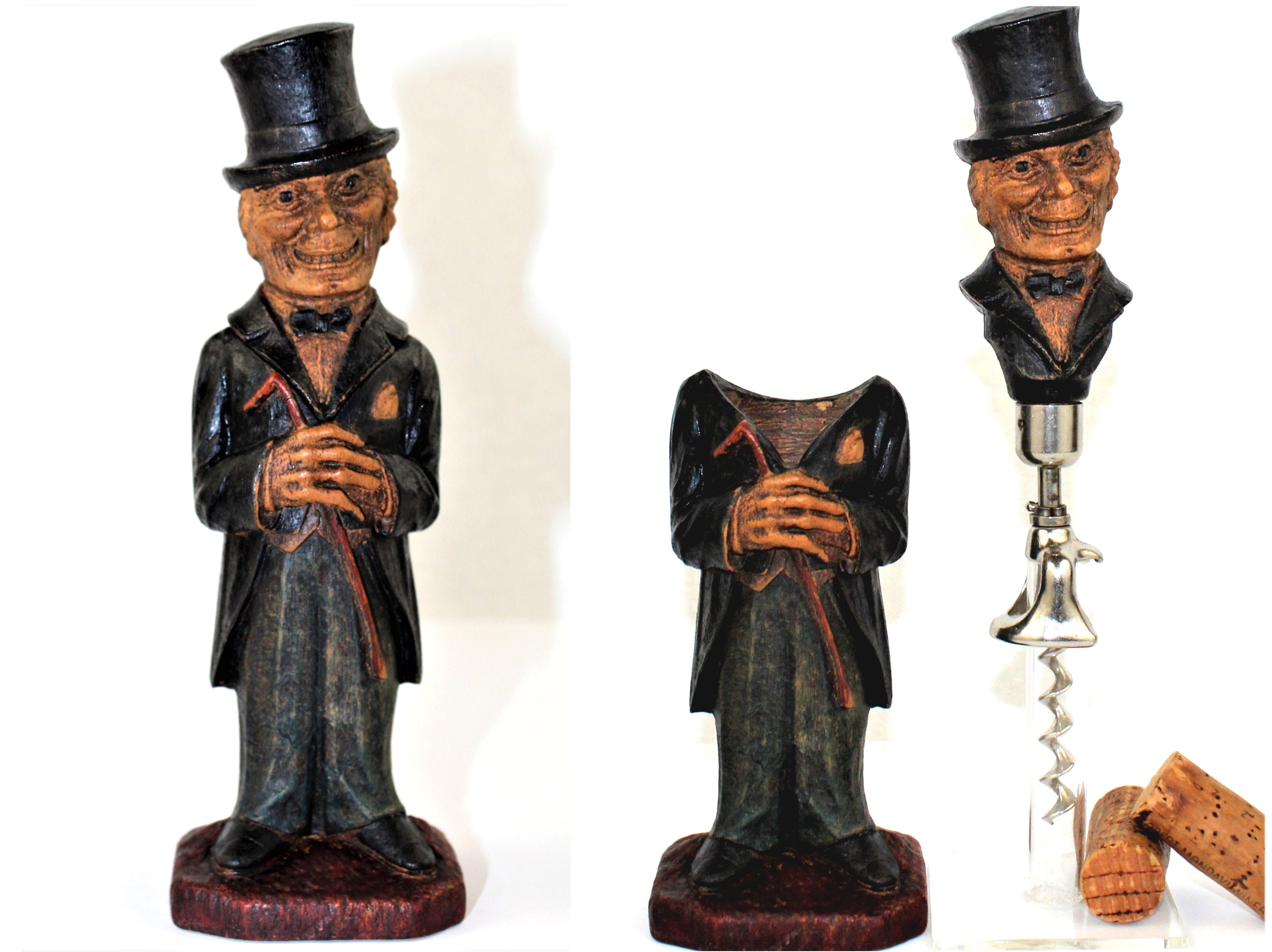 Vintage 1940s Syroco Old Codger Barware Set Corkscrew Wine Etsy