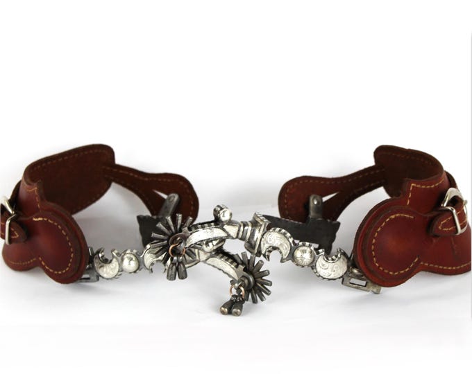 Fleming Mexican Style Spurs, Double Mounted Silver Overlay, Henry Garcia-Style
