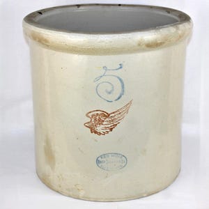 Antique 1920s Red Wing Union Stoneware Company Five Gallon Crock 4” Red Wing Pottery Logo