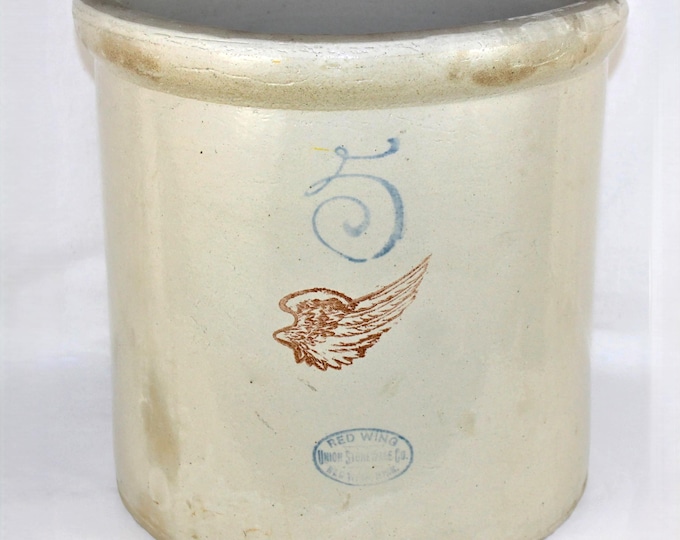 Antique 1920s Red Wing Union Stoneware Company Five Gallon Crock 4” Red Wing Pottery Logo