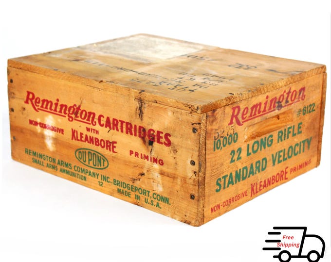 1949 Vintage Remington Ammunition Crate, Wooden Storage Crate
