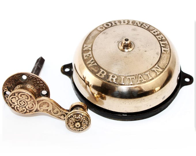 1870s Victorian Hand Crank Doorbell Antique Brass Chime Bell Historic Home Decor Hardware