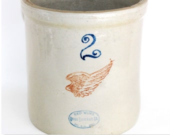Antique 1917 Red Wing Union Stoneware 2 Gallon Crock, with 4-inch Red Wing Logo
