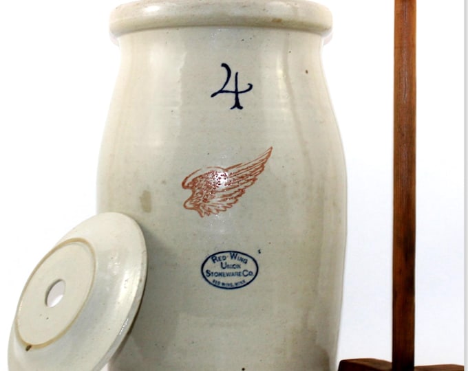 Antique RARE 1917 Red Wing Four Gallon Butter Churn, 4-inch Wing