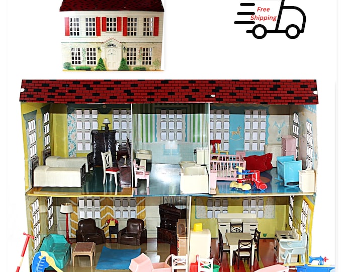 1950s Vintage Metal Dollhouse with Renwal Furniture Set - Miniature Accessories & Toys for Collectors