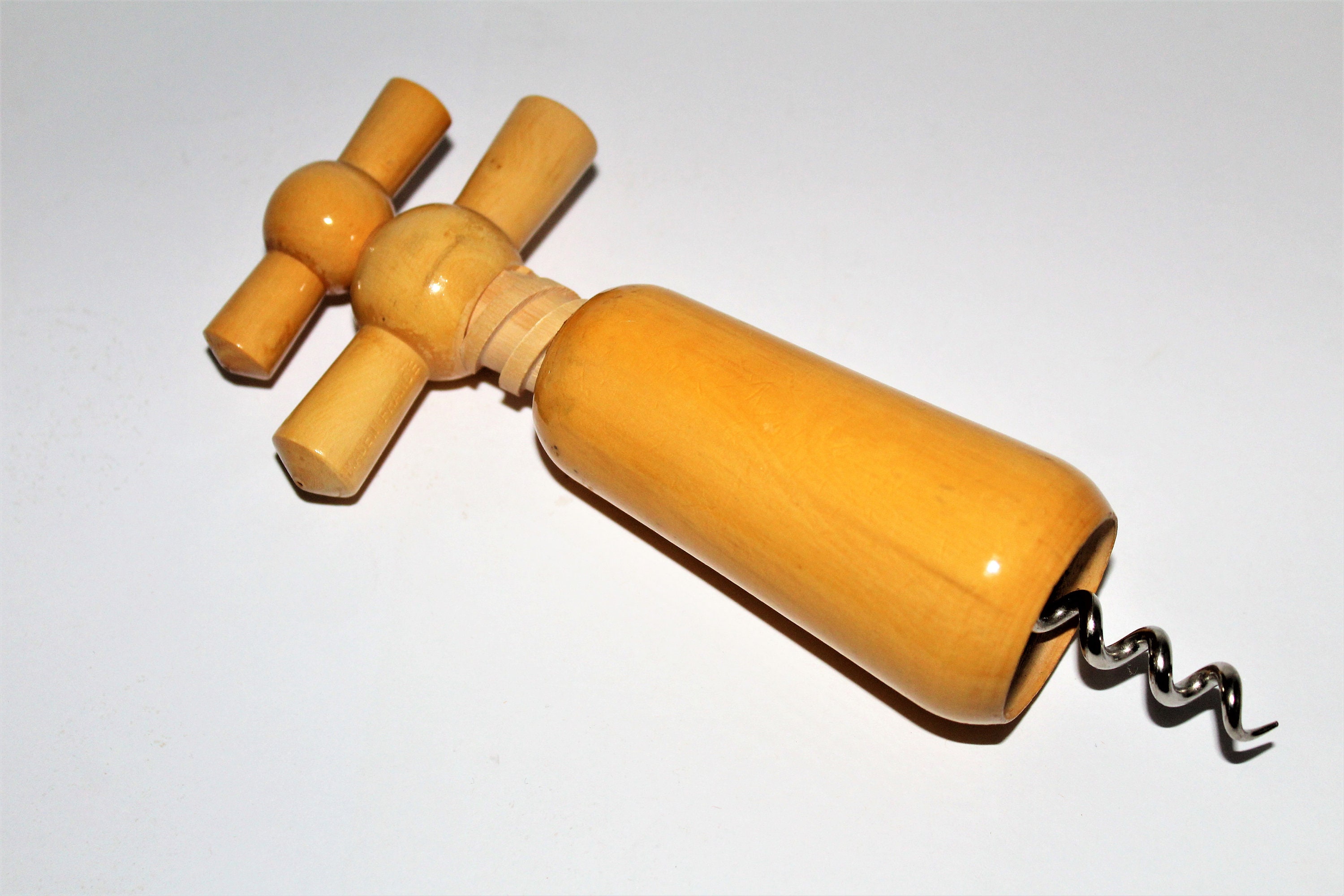 1970s French Double Action Wood Corkscrew