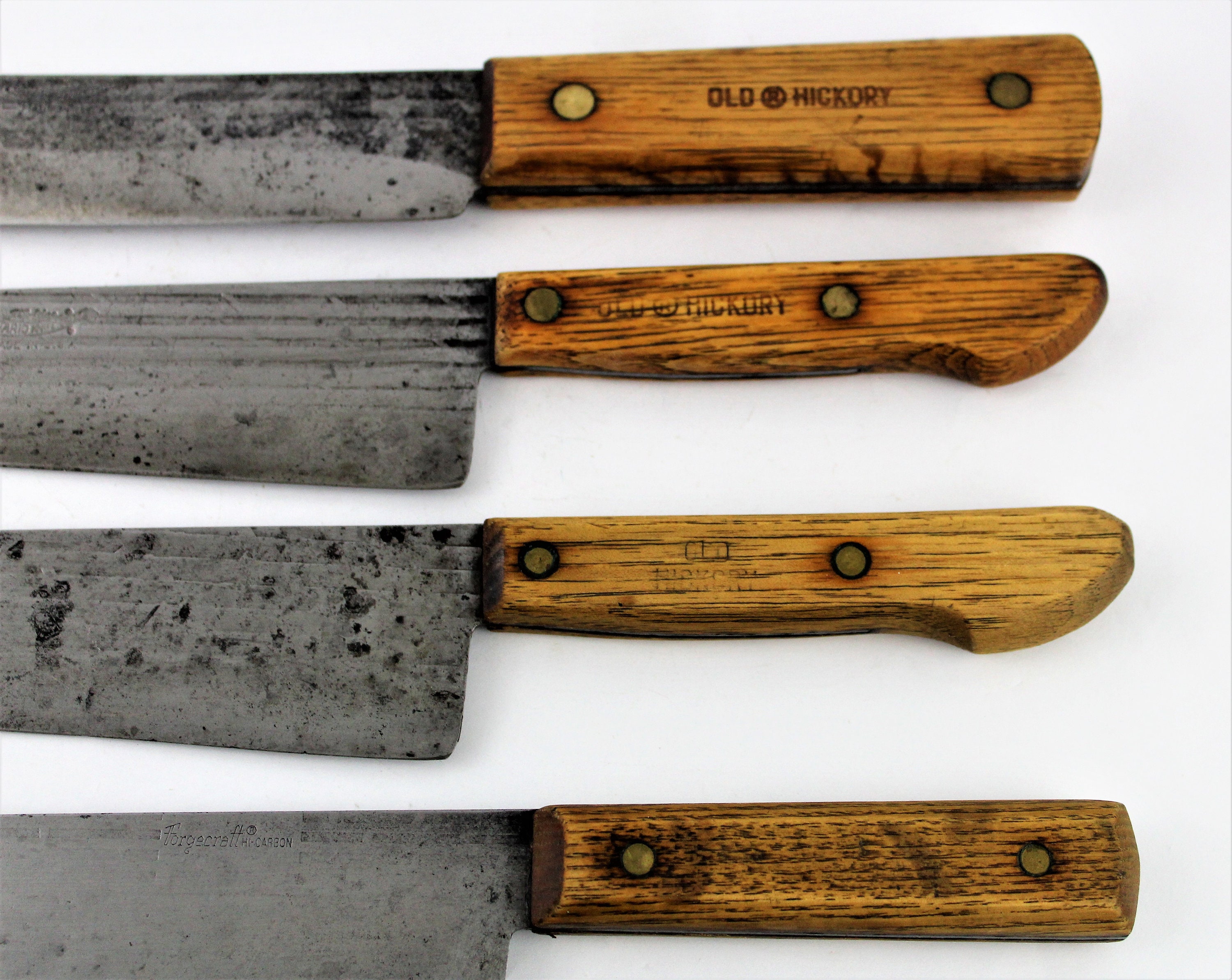 Vintage 1940s Set of Four Old Hickory Chef's Knives