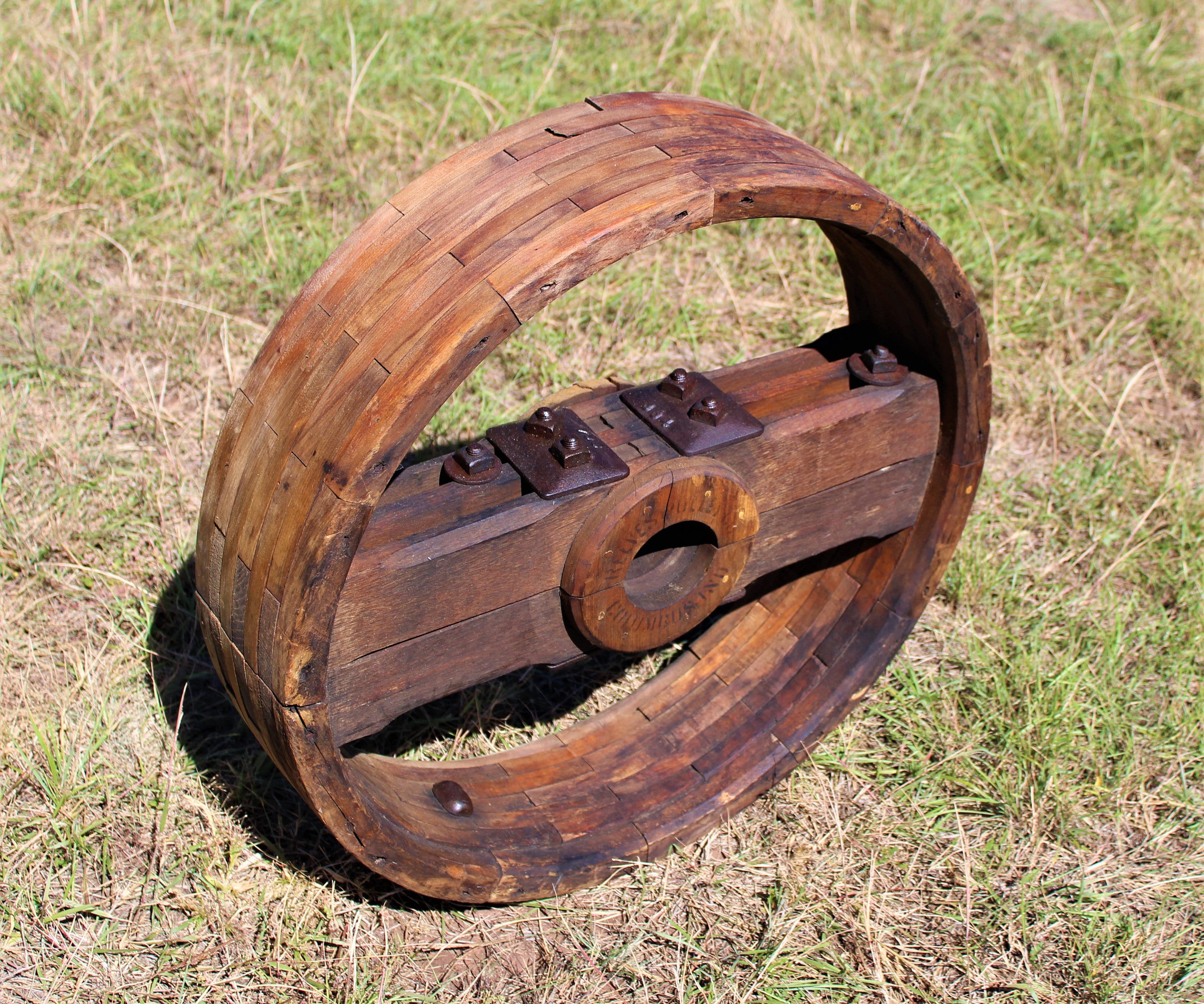 Antique 26” Reeves Wood Split Pulley Wheel, Flat Belt Pulley