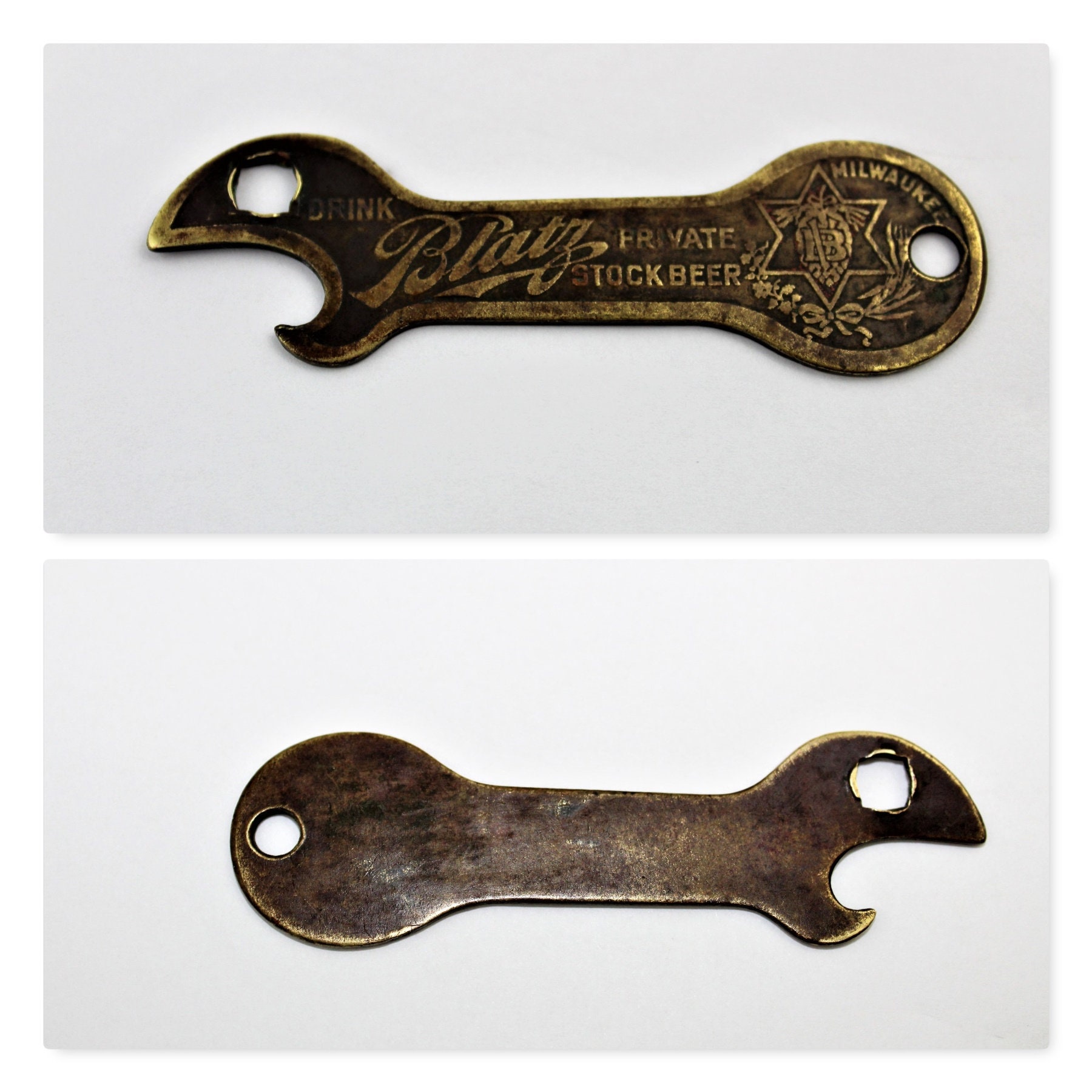 Antique 1910 Blatz Beer Brass Bottle Opener, JFO B2