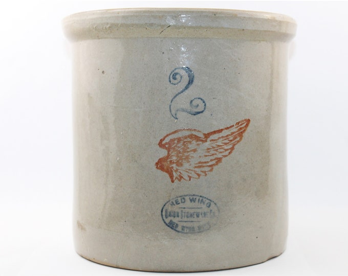 Antique Red Wing Union Stoneware 2 Gallon Crock, with 4-inch Red Wing Logo