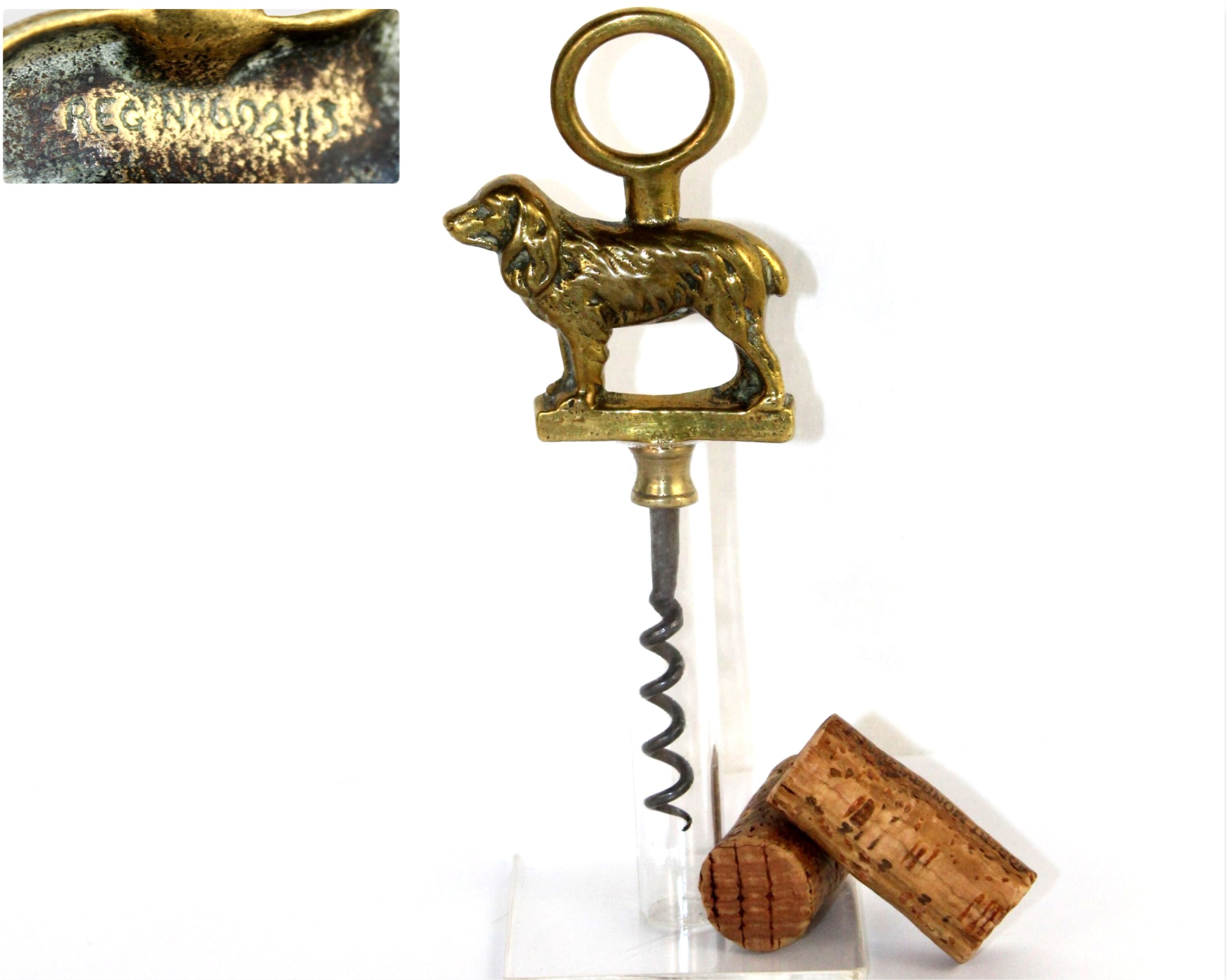 1920s Brass English Setter Dog Corkscrew, Wine Bottle Opener