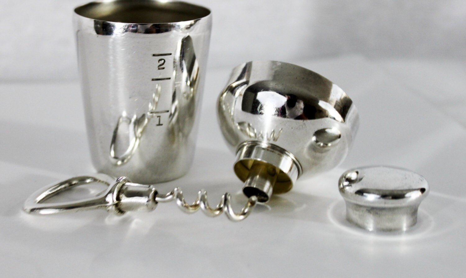 Mid Century Barware, 1920s Napier Silver, Travel Barware Set, Wine Opener