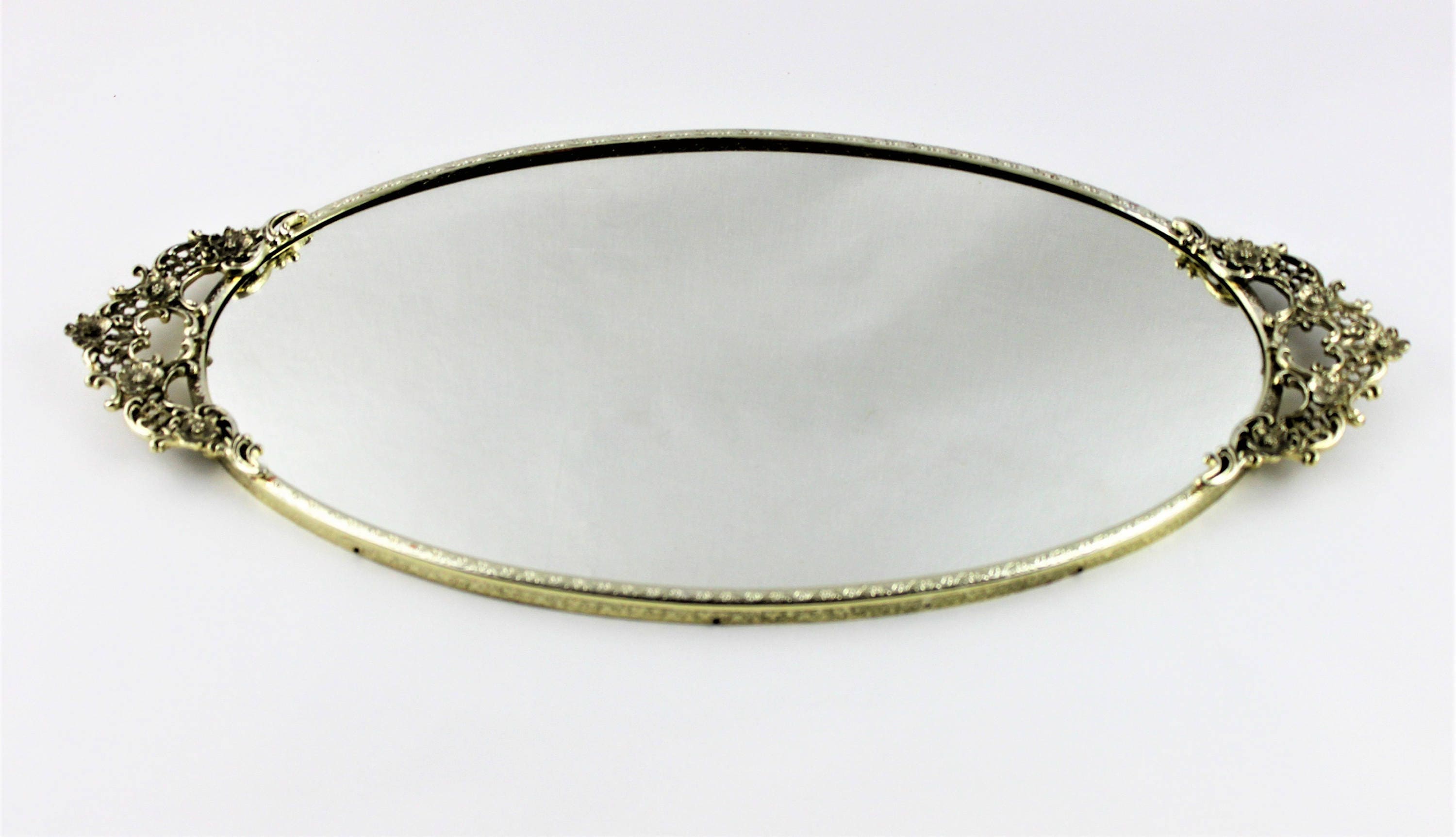 Vintage 1960s Oval Vanity Mirror Tray, Goldtone