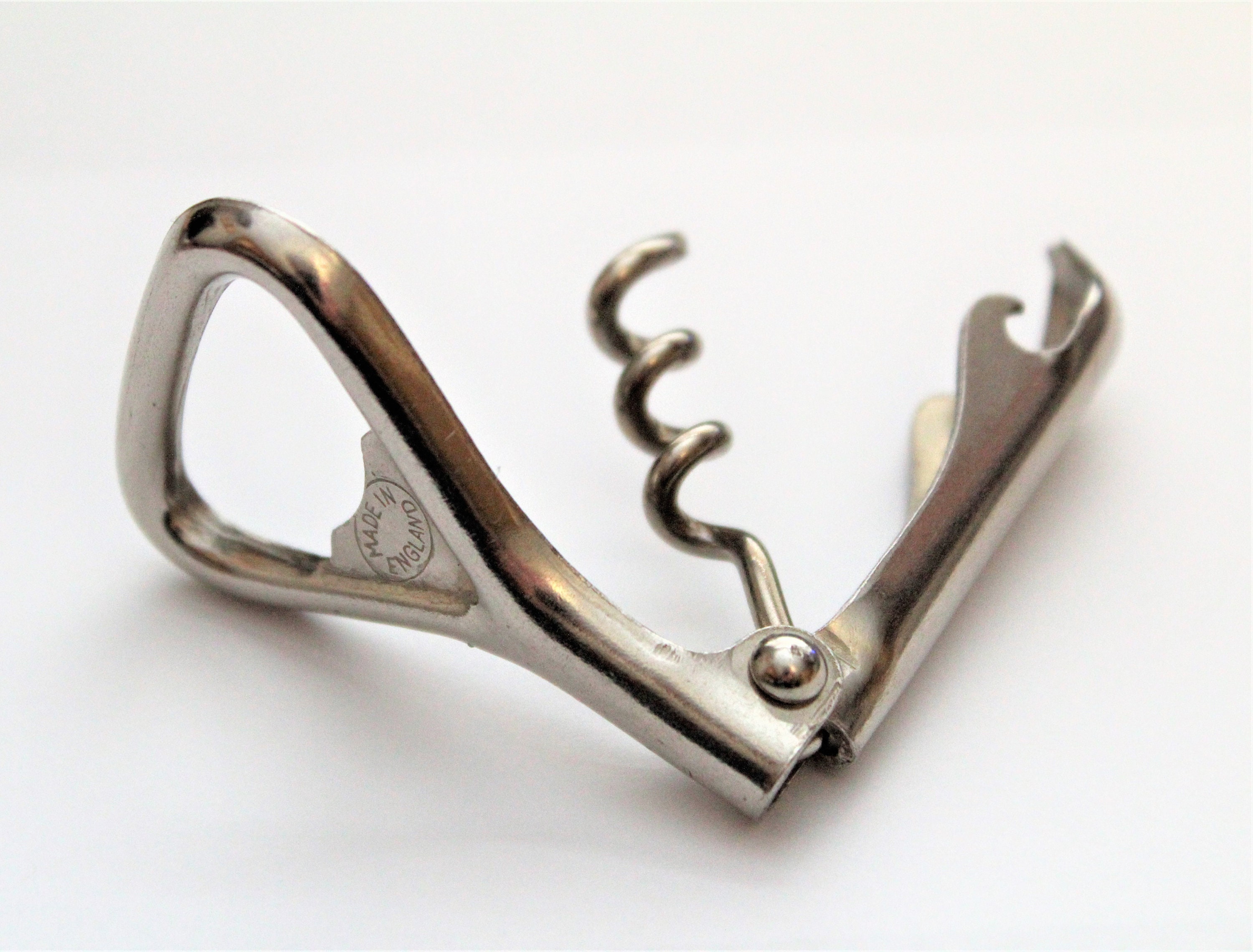 Vintage Folding English Combination Corkscrew, Bottle Opener, Can Opener