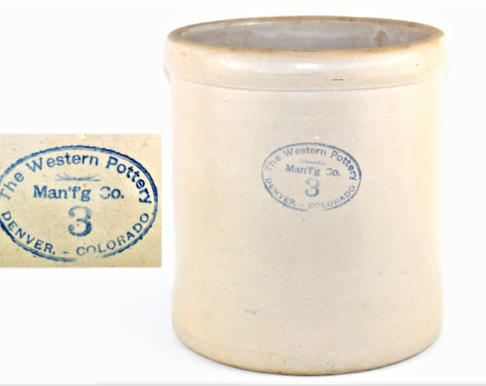Antique 1920s The Western Pottery Co. Denver Colorado 3-Gallon Crock