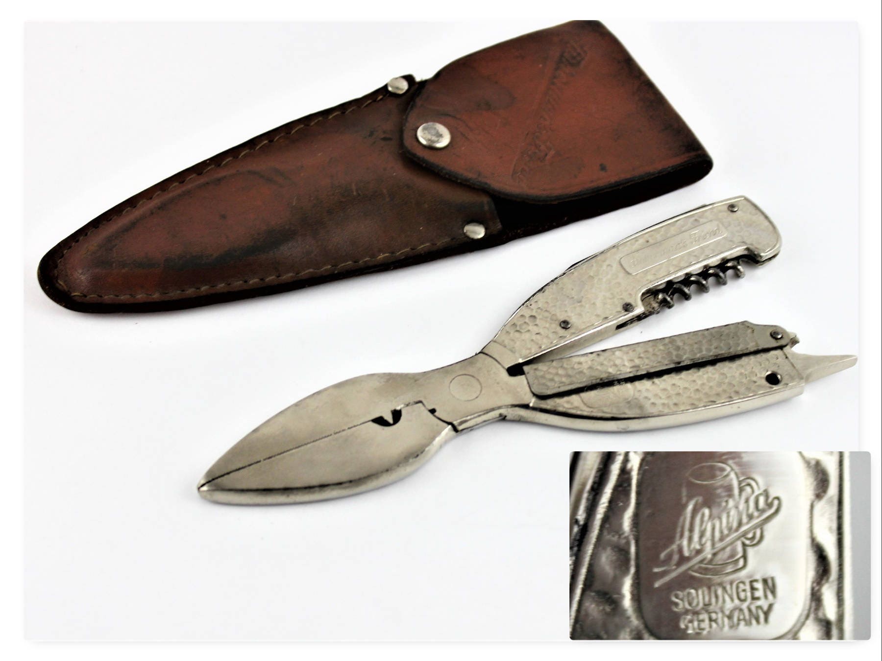 Vintage German MultiTool, The Fisherman’s Friend with Leather Case