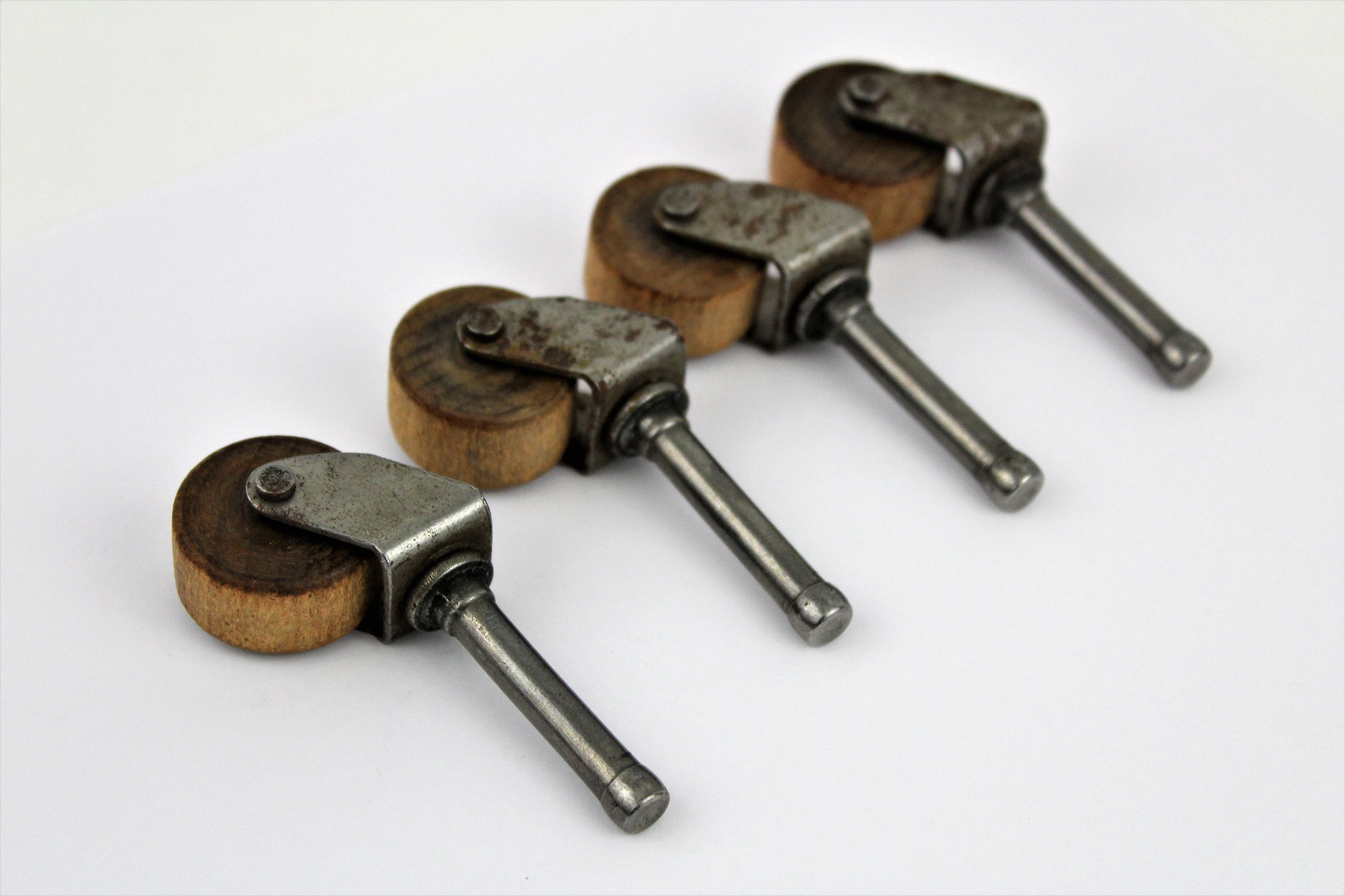 Antique Set of Four Wood Swivel Castor / Caster Wheels, Furniture Hardware