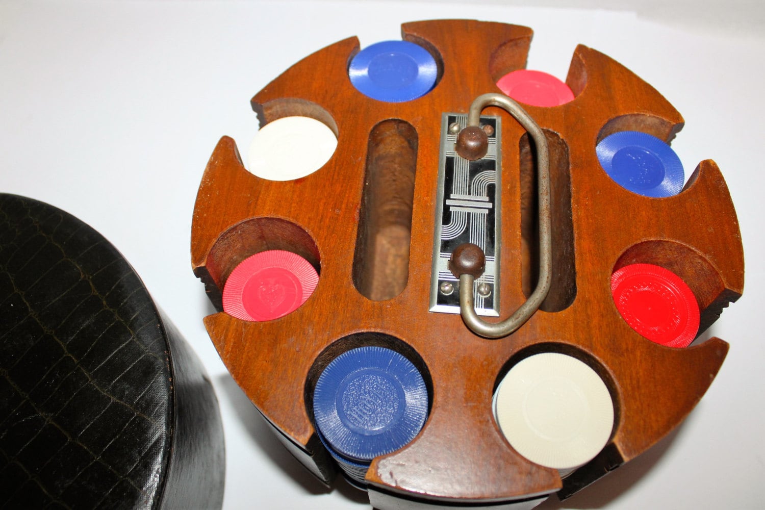 Vintage MidCentury Pattberg Novelty Poker Caddy with Faux Alligator Hide Cover