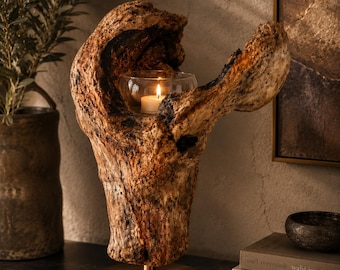 Op bestelling gemaakte sculptuur van drijfhout | Organische houtkunst aan de kust | Keuze uit displayvoet | Natuurlijke moderne sculptuur | Unieke woondecoratie