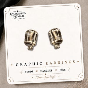 Vintage Microphone Graphic Stud Earrings | Retro Singer, Podcaster Jewelry