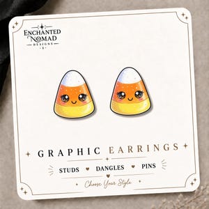 Kawaii Candy Corn Graphic Stud Earrings | Handmade Halloween Fall Jewelry