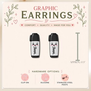 Permanent Marker Stud Earrings, Resin Sealed Graphic Art Teacher Gift