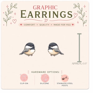 Chickadee Stud Earrings | Bird Lover Earrings | Nature Inspired Studs | Backyard Bird Jewelry | Lightweight Animal Earrings